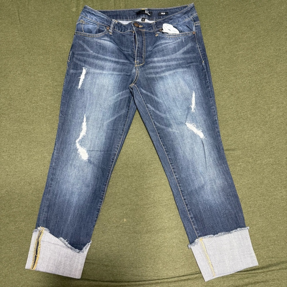 1822 Denim Taylor Distressed Cuffed Jeans Women’s 12 Rolled Hem